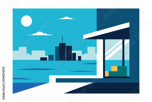 Modern Cityscape Minimalist Building Design with Waterfront View
