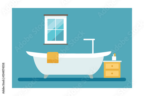 Relaxing Bathroom Design Modern Bathtub, Window, and Accessories