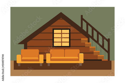 Cozy Cabin Retreat Mountain Lodge Interior Design Illustration