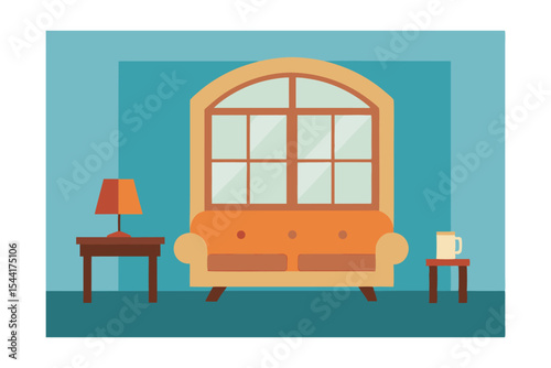 Cozy Living Room Interior Design  Relaxing Sofa, Arch Window, and Warm Lighting