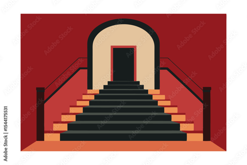Obraz premium Elegant Staircase Leading to an Arched Doorway A Geometric Architectural Illustration