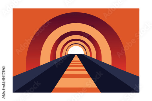Abstract Tunnel A Journey Through Concentric Circles and Pathways of Light