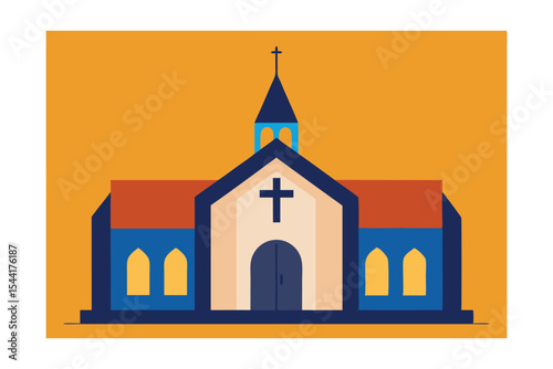 Church Building Illustration Simple Flat Design of a Religious Structure