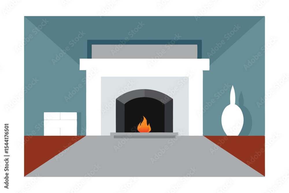 Fototapeta premium Cozy Fireplace Design Modern Minimalist Interior Design with a Warm and Inviting Fireplace