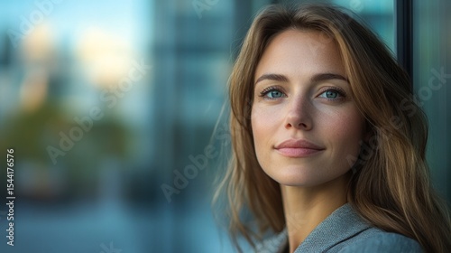 Free Download portrait of a poised young woman in the city looking forward with confidence and clarity symbolizing leadership aspirations and a bright future filled with opportunity - GFXLoad