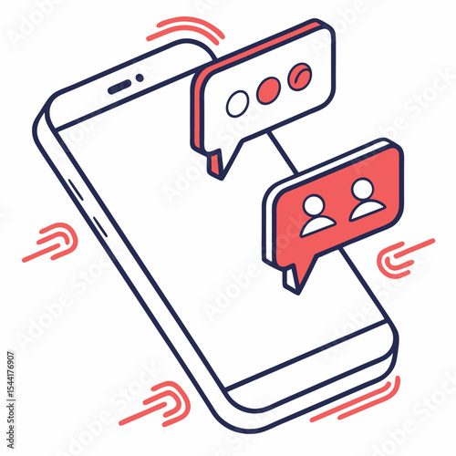 Mobile phone messaging app concept for communication and social media marketing with chat bubbles icon set
