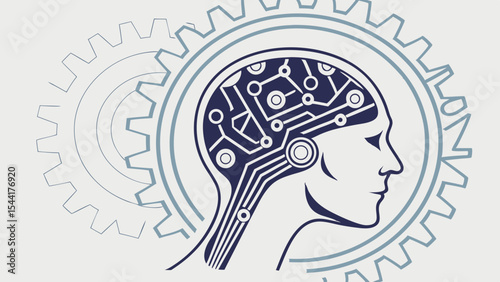 Artificial intelligence brain with gears machine learning and neural network ai technology concept design
