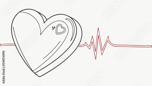 Heartbeat line art vector drawing for medical illustration and health concept with heart shape design