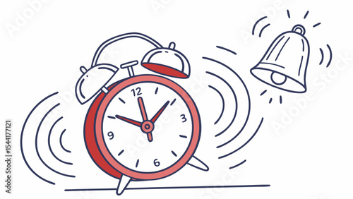 Alarm clock ringing drawing vector illustration wake up time morning reminder deadline alert sound doodle art 100