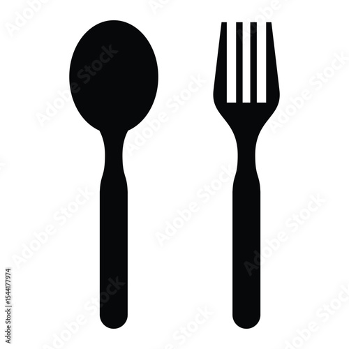 Spoon and Fork Silhouette Vector, Minimalist Kitchen Utensil Icon.