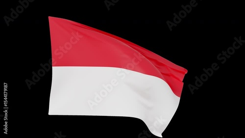 Indonesia Flag Illustration Graphic 4K Video . The Big State Flag is illuminated by the sun and flutters epically