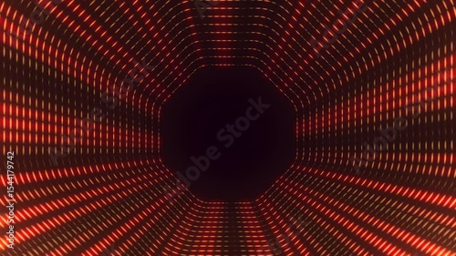 Vibrant red and orange lines in a tunnel form a dynamic, zigzagging pattern that converges towards the center, creating a visually striking and captivating effect photo