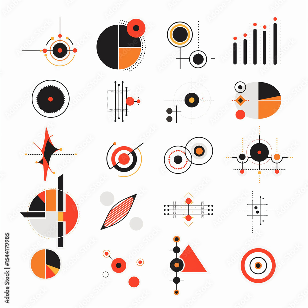 Obraz premium Abstract Geometric Data: An artistic display of abstract geometric shapes representing complex data and information, showcasing a modern, graphic, and dynamic presentation style.