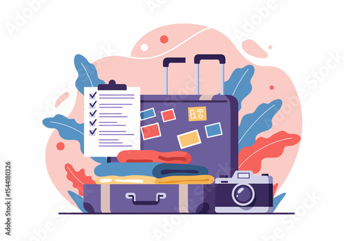 Travel Preparation Checklist Suitcase Packed Clothes Camera Ready Adventure