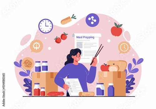 Woman Planning Healthy Meals and Grocery List For Week Ahead