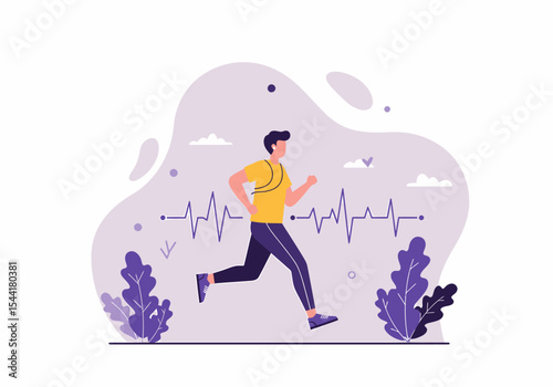Running Man Heart Rate Monitor Illustration Sport Fitness Vector Graphic