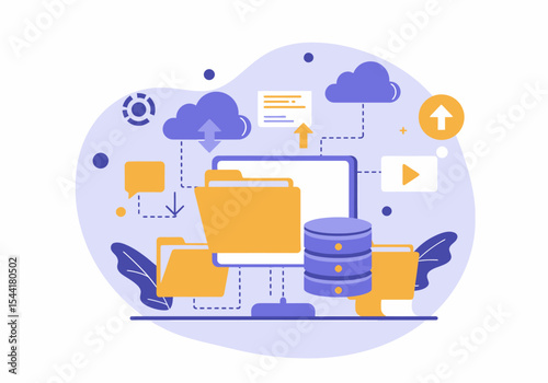 Cloud Data Storage Illustration File Transfer and Management Concept