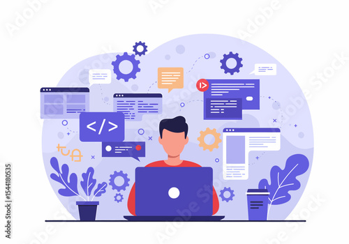 Software Developer Working on Laptop Coding and Programming Project