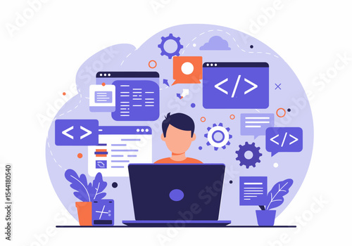 Software Development Illustration Coding and Programming Laptop Web Design