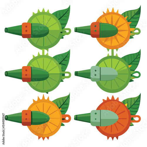 Six leaf blower set isolated on white background
