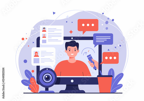 Online Education Instructor Teaching Virtual Classroom Lesson Concept Illustration