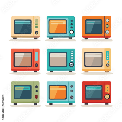 Six microwave oven set isolated on white background