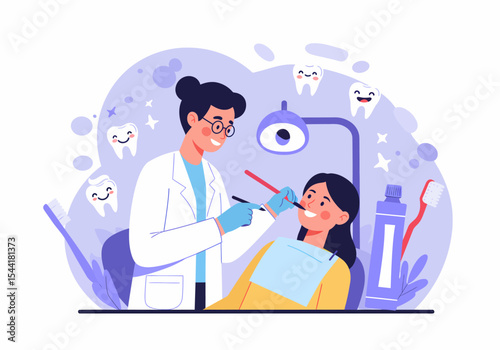 Dental Checkup Young Woman Smiling at Dentist Examination Illustration