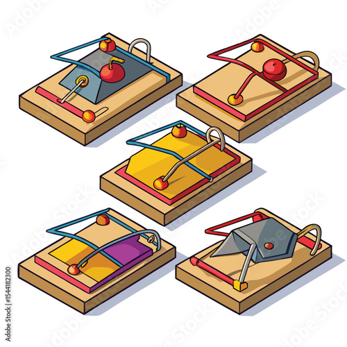 Six mousetrap set isolated on white background