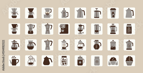 Various coffee brewing methods illustrated in simple icons.