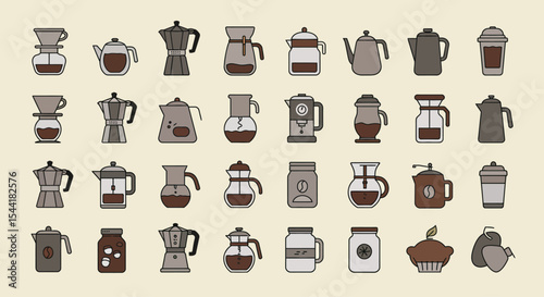 Various coffee brewing methods depicted in simple line art icons.