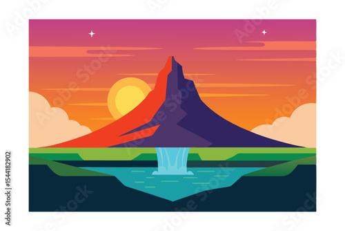 Majestic Mountain Sunset Landscape A Vibrant Illustration of Nature's Grandeur