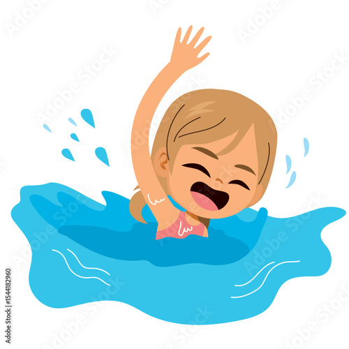 Cute girl swimming under water on summer holiday vector illustration. Drawing for sport, education or children books