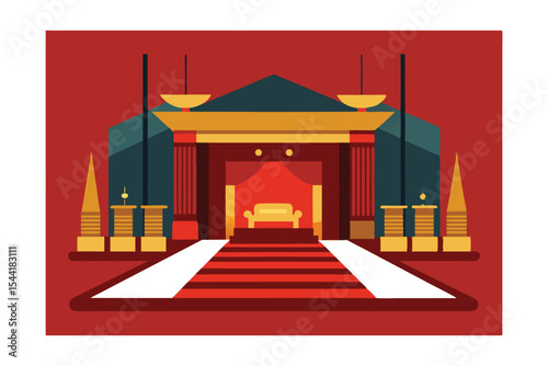 Grand Entrance Majestic Red Carpet & Regal Architecture Illustration