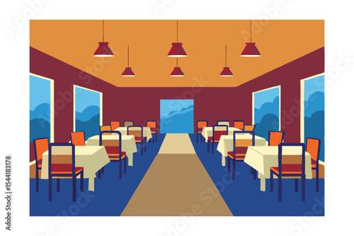 Mountain View Restaurant Interior Design Illustration of a Scenic Dining Room