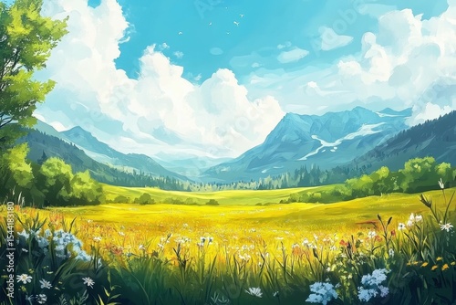high detail image of beautiful landscape with meadow and sky