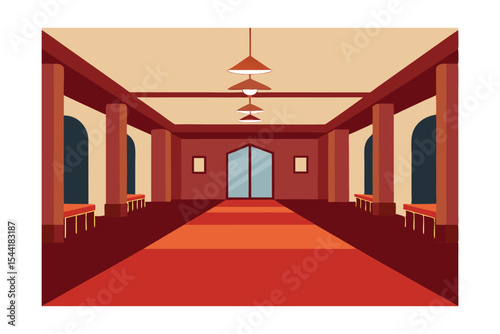 Grand Hallway Interior Design Elegant Red Carpet and Archways