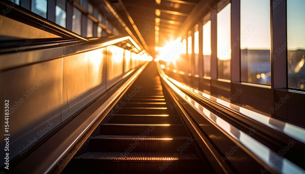 Fototapeta premium Escalator to Sunset: Urban Transportation
