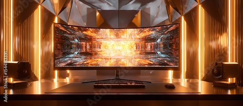 uxury Desk Space: Interior Background with RGB Gaming PC