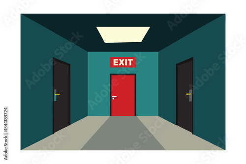 Finding the Exit A Minimalist Illustration of a Hallway with Three Doors