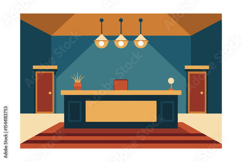 Modern Reception Desk Design Elegant Interior with Stylish Lighting and Warm Color Palette