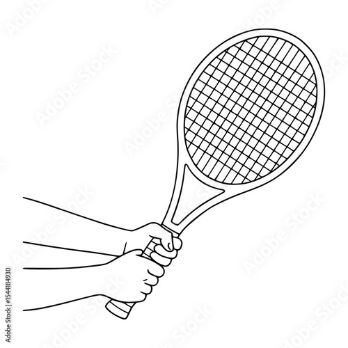 Isolated line art of hands holding a tennis racket
