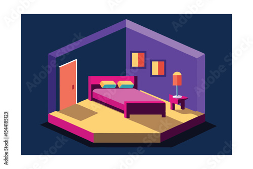 Isometric Bedroom Design Modern Minimalist Interior Illustration