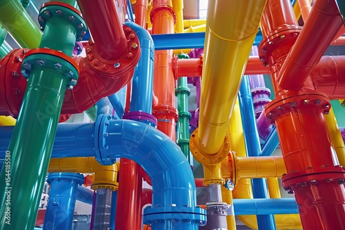 Sharp Picture of New Plastic Pipes and Colorful Equipment in Industrial Boiler Room