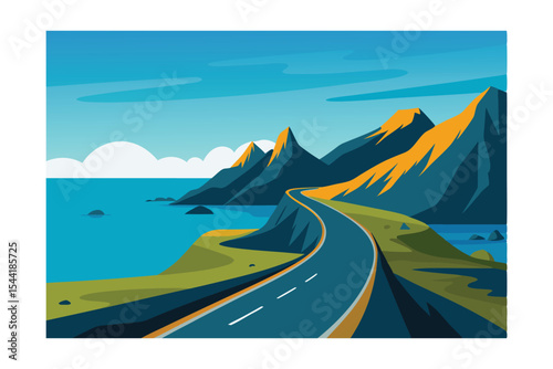Coastal Mountain Road Trip Scenic Drive Illustration