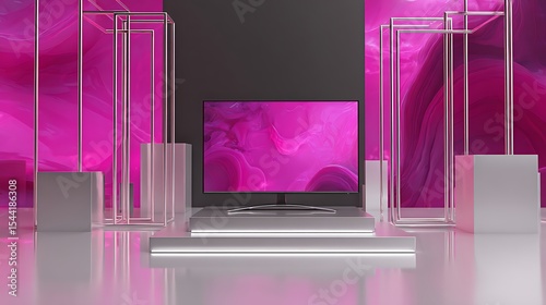 uxury Desk Space: Interior Background with RGB Gaming PC