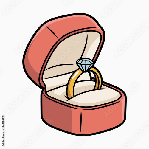 Engagement ring in red velvet box with diamond gemstone  