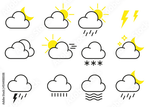 Outline weather icon collection isolated on a white background. Set of outline weather icon