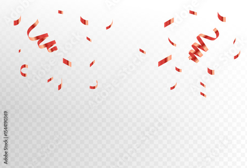 red confetti and ribbon streamers falling on a transparent background. blurred. Big and small,abstract frame eps 10