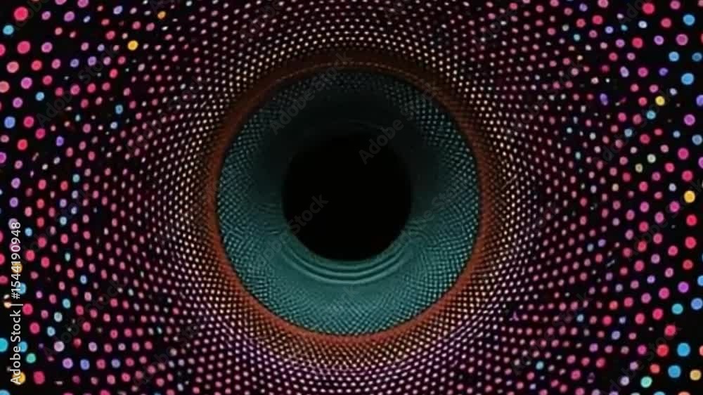 trippy vector tunnel effect with animated retro dots in flat vintage colors seamless loop 4K resolution

