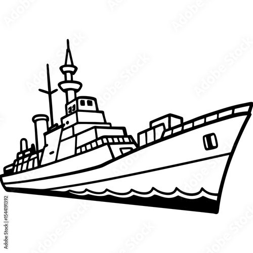 White Background Warship Vector